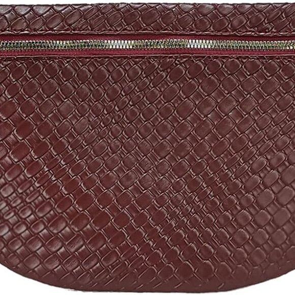 Stylish Faux Leather Crossbody Waist Pack – Functional Woven Design in Wine Red - Picture 1 of 6
